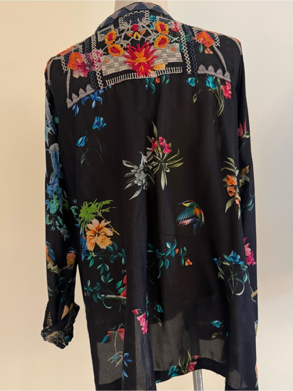 Johnny Was Black Embroidered Floral Tunic with Multicolor Accents - Picture 2 of 6